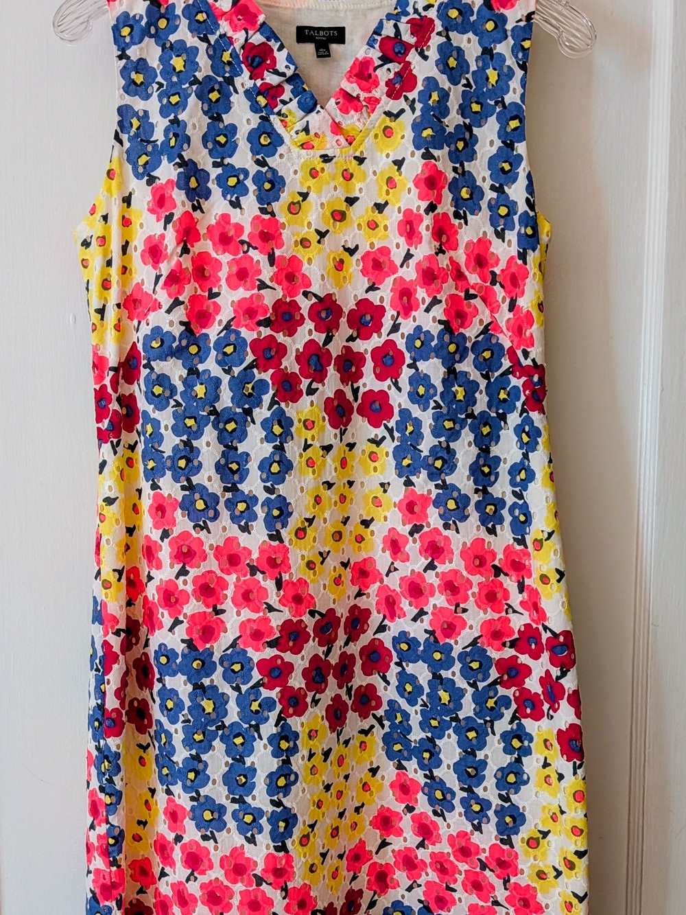 Talbots Floral Sleeveless V-Neck Dress in Blue, Pink & Yellow